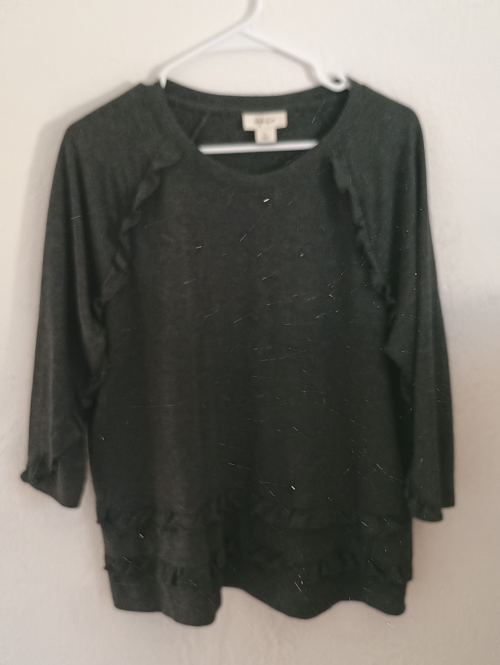 Style & Co. Gray Ruffle-Trim Pullover Top